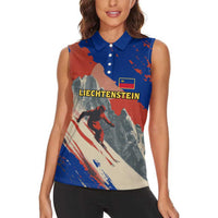 Liechtenstein Women Sleeveless Polo Shirt with Alpine Skiing Red Blue Design and Mountain Landscape - Wonder Print Shop
