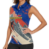 Liechtenstein Women Sleeveless Polo Shirt with Alpine Skiing Red Blue Design and Mountain Landscape - Wonder Print Shop