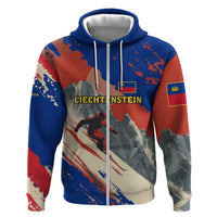 Liechtenstein Zip Hoodie with Alpine Skiing Red Blue Design and Mountain Landscape - Wonder Print Shop
