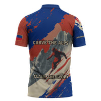 Liechtenstein Zipper Polo Shirt with Alpine Skiing Red Blue Design and Mountain Landscape - Wonder Print Shop