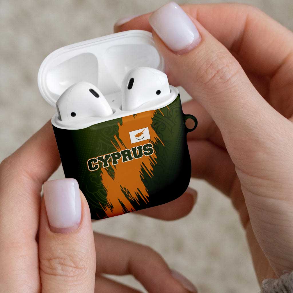 Cyprus AirPods Case with Green Orange Brushstroke Design and National Emblem - Wonder Print Shop