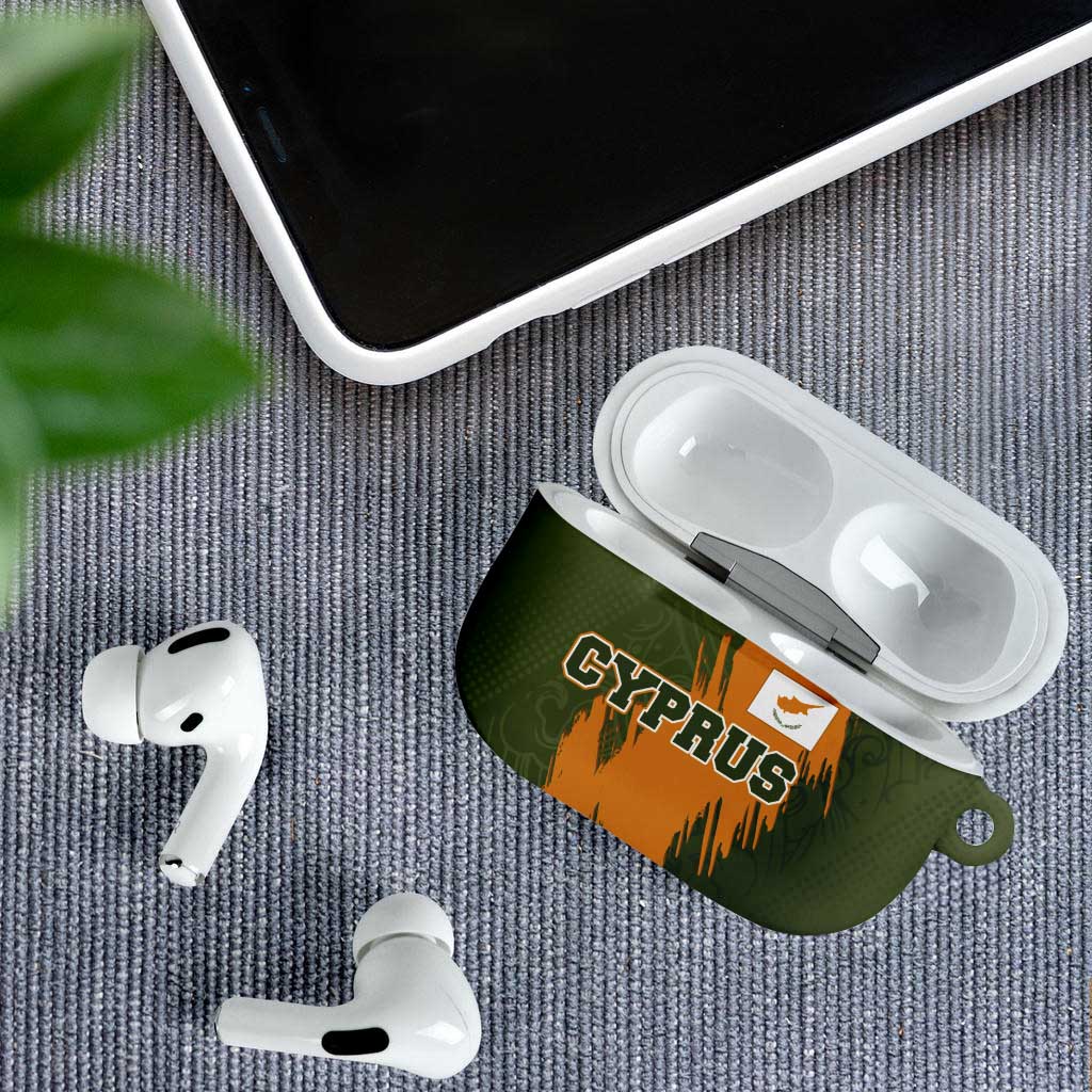 Cyprus AirPods Case with Green Orange Brushstroke Design and National Emblem - Wonder Print Shop