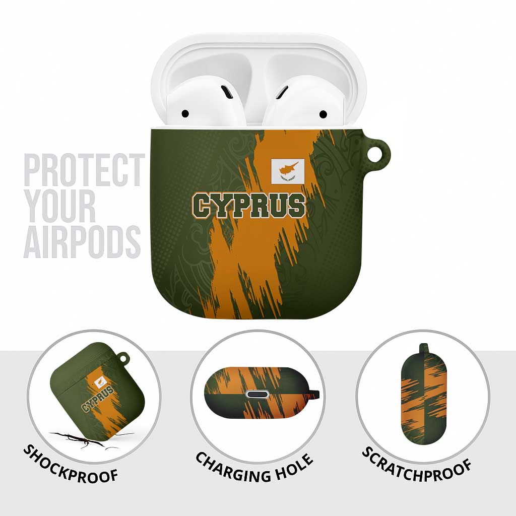 Cyprus AirPods Case with Green Orange Brushstroke Design and National Emblem - Wonder Print Shop