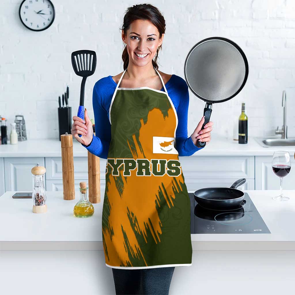 Cyprus Apron with Green Orange Brushstroke Design and National Emblem - Wonder Print Shop