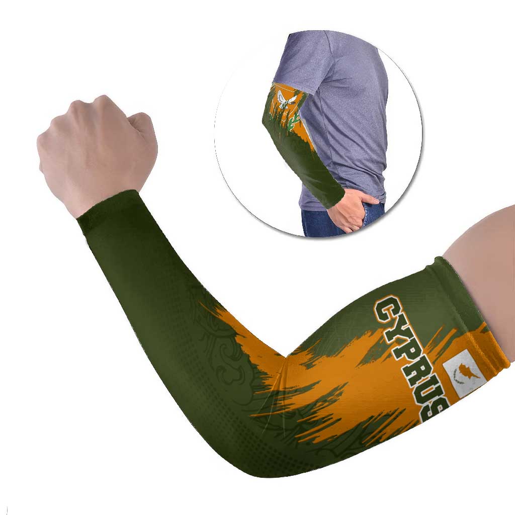 Cyprus Arm Sleeves with Green Orange Brushstroke Design and National Emblem - Wonder Print Shop