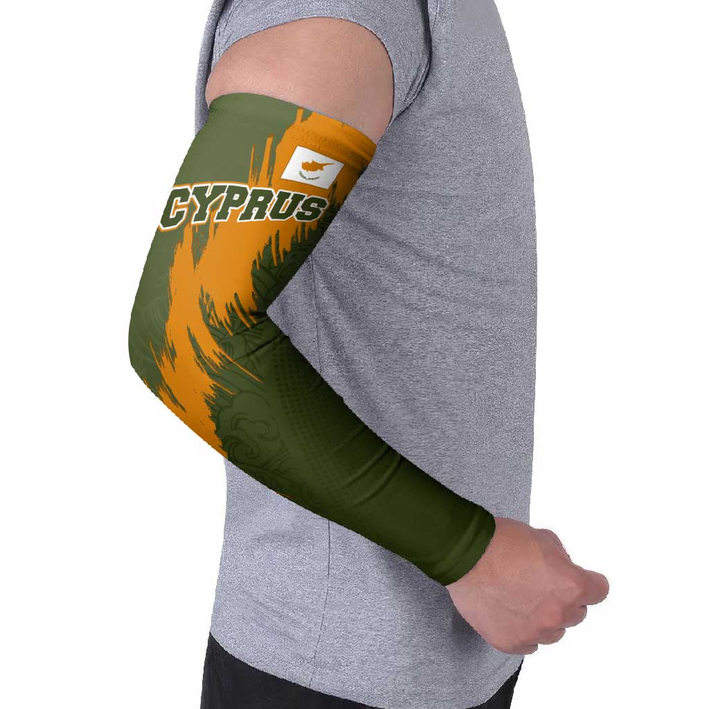 Cyprus Arm Sleeves with Green Orange Brushstroke Design and National Emblem - Wonder Print Shop