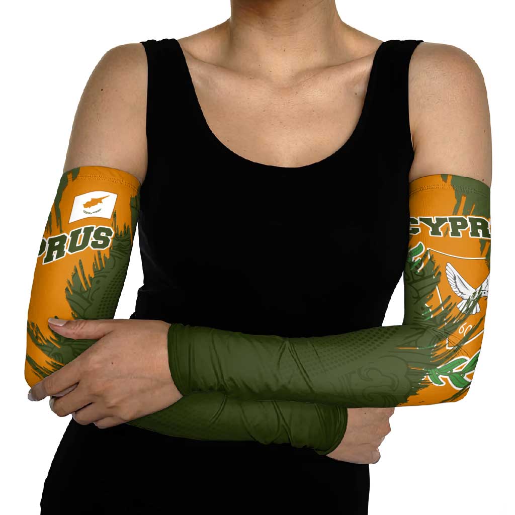 Cyprus Arm Sleeves with Green Orange Brushstroke Design and National Emblem - Wonder Print Shop