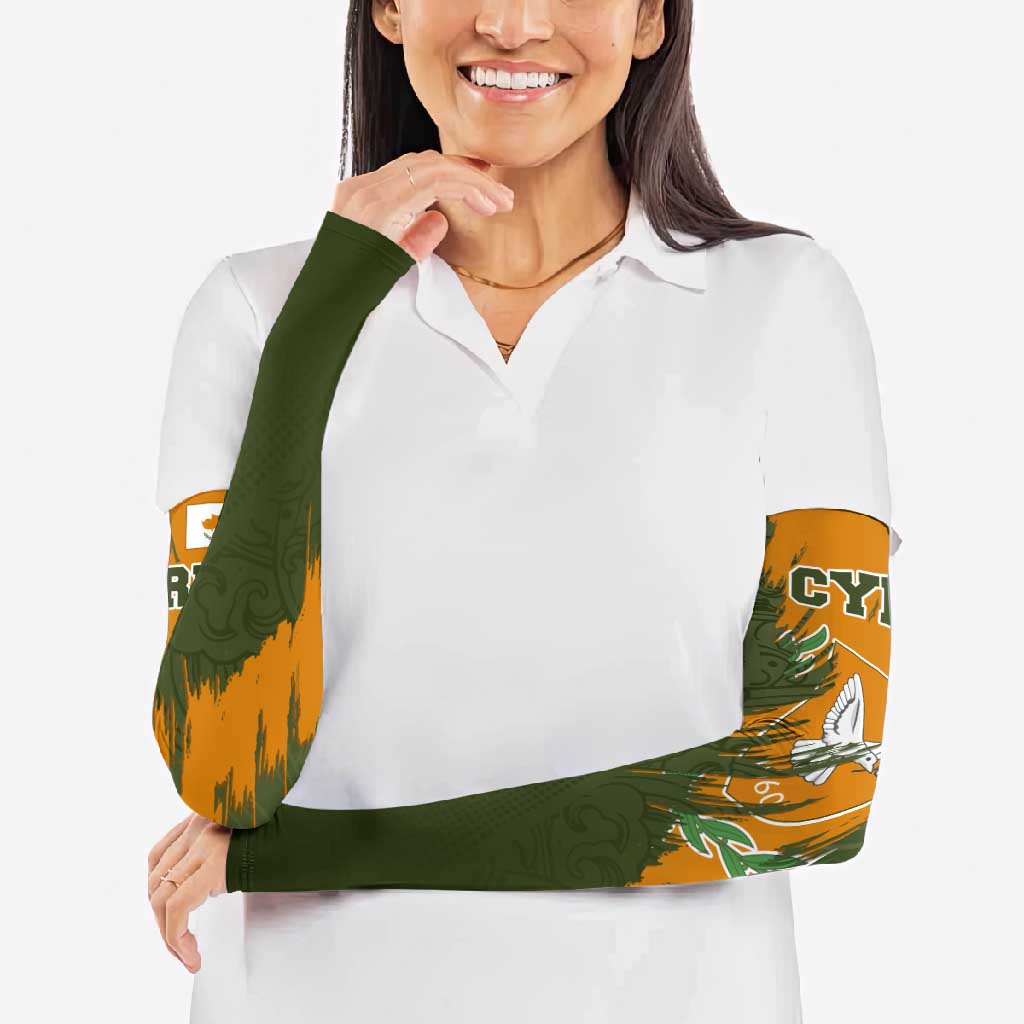 Cyprus Arm Sleeves with Green Orange Brushstroke Design and National Emblem - Wonder Print Shop