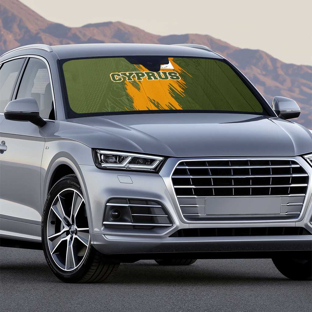 Cyprus Auto Sun Shade with Green Orange Brushstroke Design and National Emblem - Wonder Print Shop