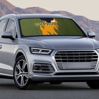 Cyprus Auto Sun Shade with Green Orange Brushstroke Design and National Emblem - Wonder Print Shop