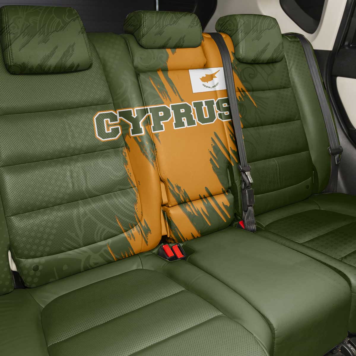 Cyprus Back Car Seat Cover with Green Orange Brushstroke Design and National Emblem - Wonder Print Shop