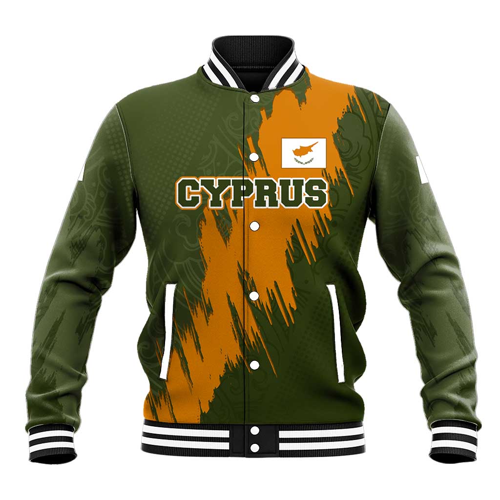 Cyprus Baseball Jacket with Green Orange Brushstroke Design and National Emblem - Wonder Print Shop