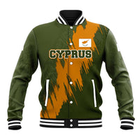 Cyprus Baseball Jacket with Green Orange Brushstroke Design and National Emblem - Wonder Print Shop