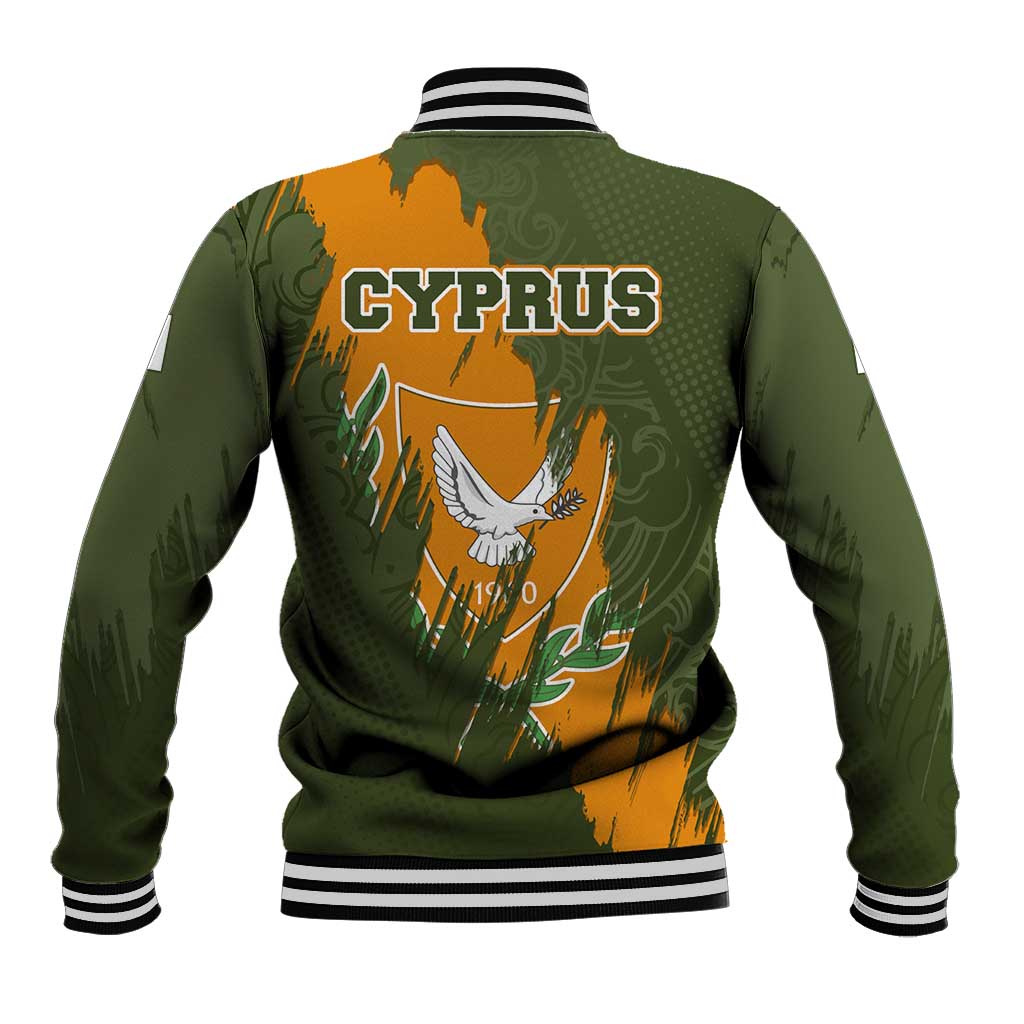 Cyprus Baseball Jacket with Green Orange Brushstroke Design and National Emblem - Wonder Print Shop