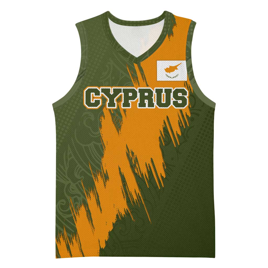 Cyprus Basketball Jersey with Green Orange Brushstroke Design and National Emblem - Wonder Print Shop