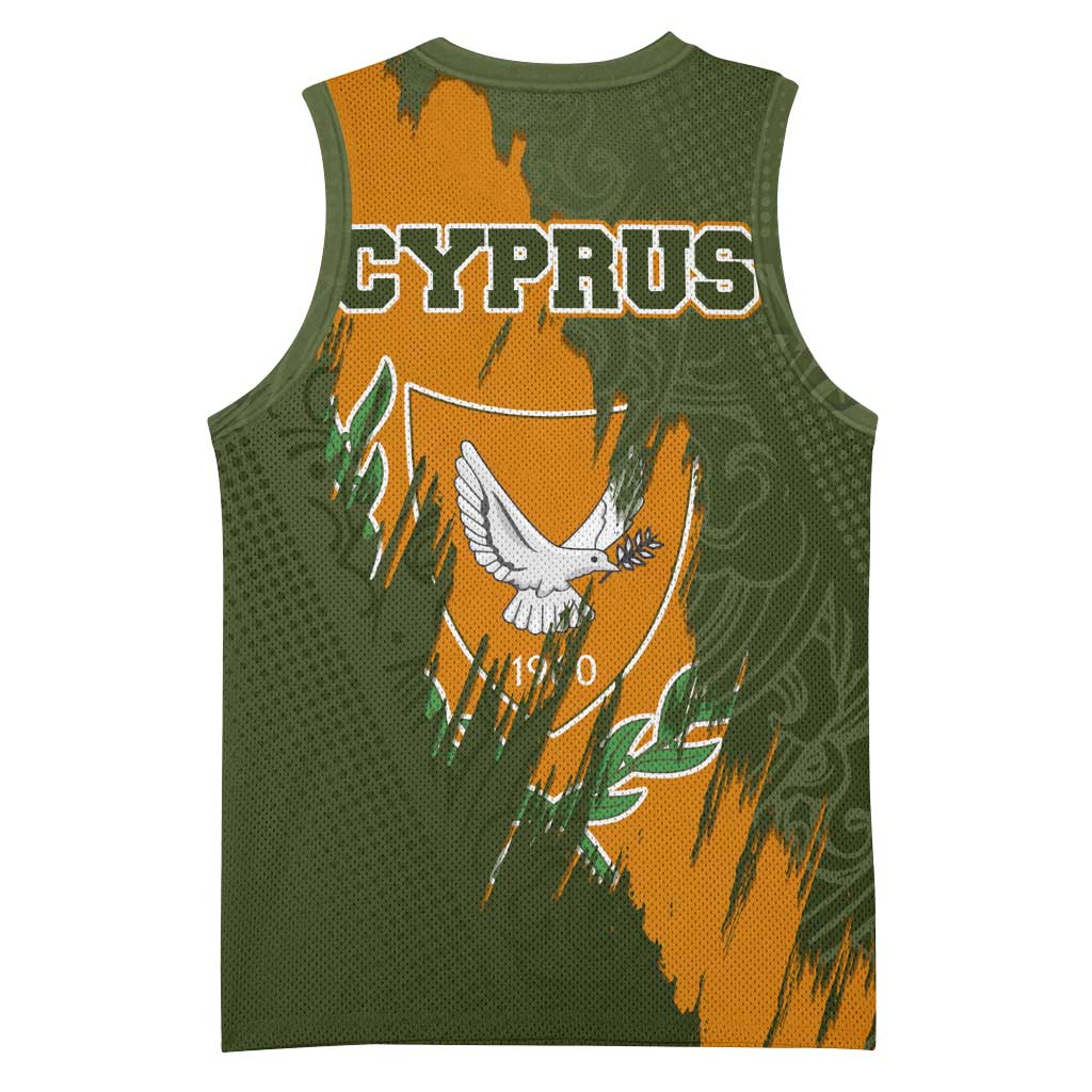 Cyprus Basketball Jersey with Green Orange Brushstroke Design and National Emblem - Wonder Print Shop