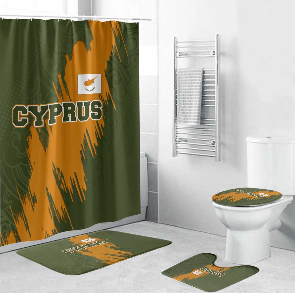 Cyprus Bathroom Set with Green Orange Brushstroke Design and National Emblem - Wonder Print Shop