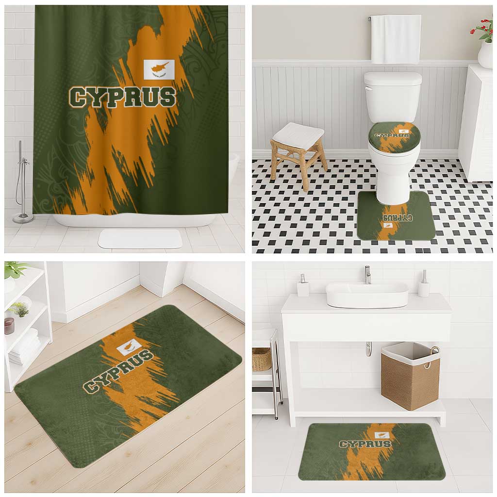 Cyprus Bathroom Set with Green Orange Brushstroke Design and National Emblem - Wonder Print Shop