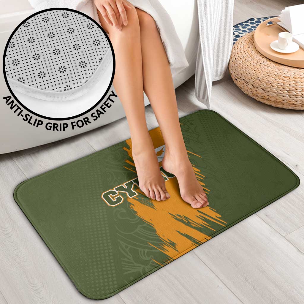 Cyprus Bathroom Set with Green Orange Brushstroke Design and National Emblem - Wonder Print Shop