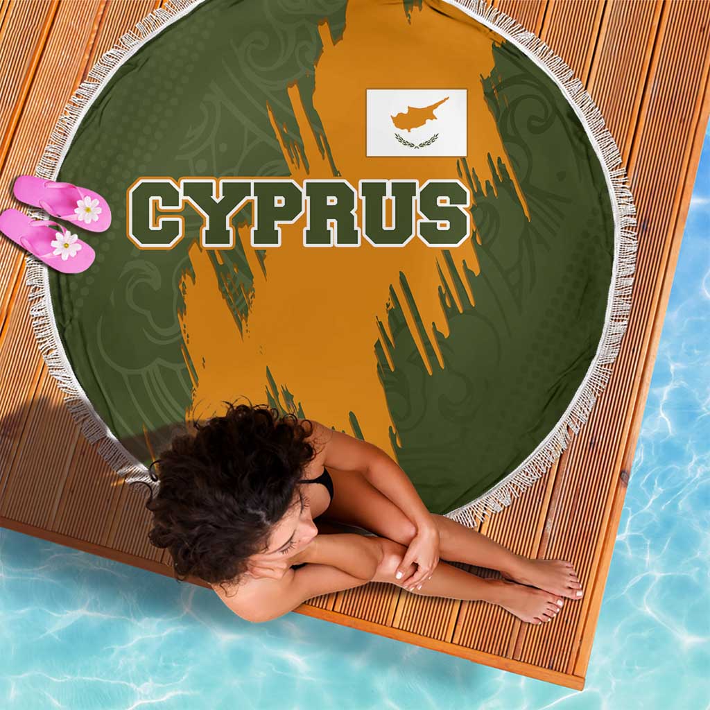 Cyprus Beach Blanket with Green Orange Brushstroke Design and National Emblem - Wonder Print Shop