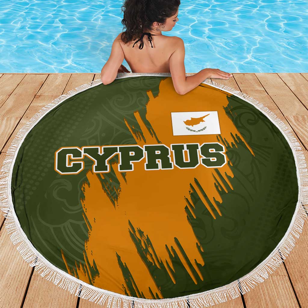 Cyprus Beach Blanket with Green Orange Brushstroke Design and National Emblem - Wonder Print Shop