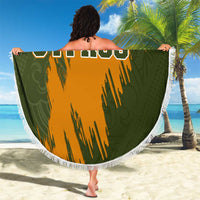 Cyprus Beach Blanket with Green Orange Brushstroke Design and National Emblem - Wonder Print Shop