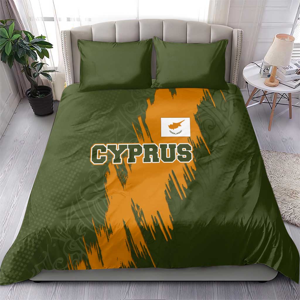 Cyprus Bedding Set with Green Orange Brushstroke Design and National Emblem - Wonder Print Shop