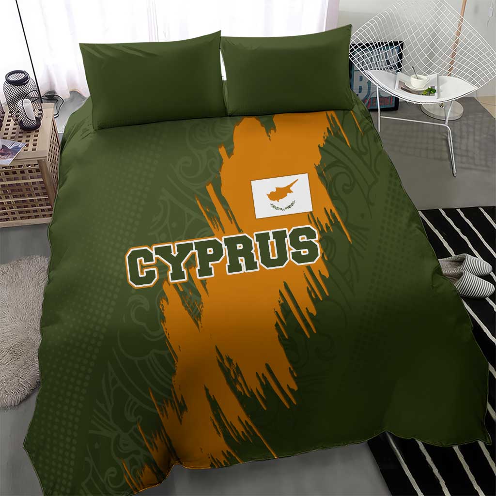 Cyprus Bedding Set with Green Orange Brushstroke Design and National Emblem - Wonder Print Shop