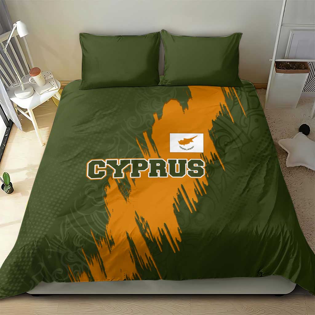 Cyprus Bedding Set with Green Orange Brushstroke Design and National Emblem - Wonder Print Shop