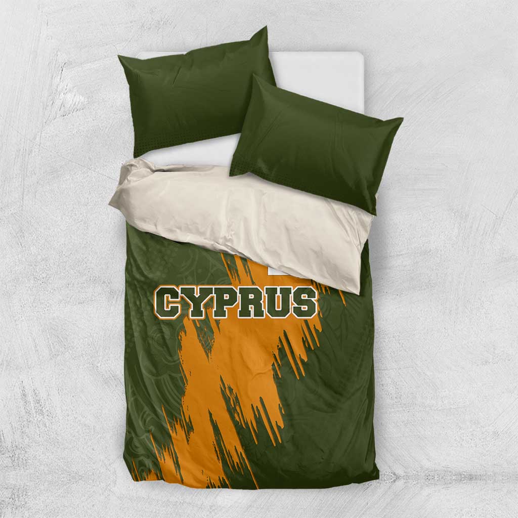 Cyprus Bedding Set with Green Orange Brushstroke Design and National Emblem - Wonder Print Shop
