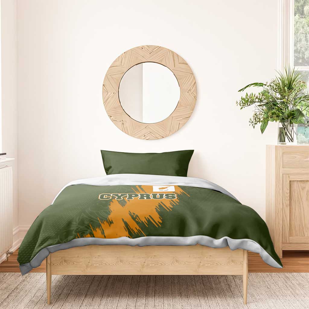 Cyprus Bedding Set with Green Orange Brushstroke Design and National Emblem - Wonder Print Shop