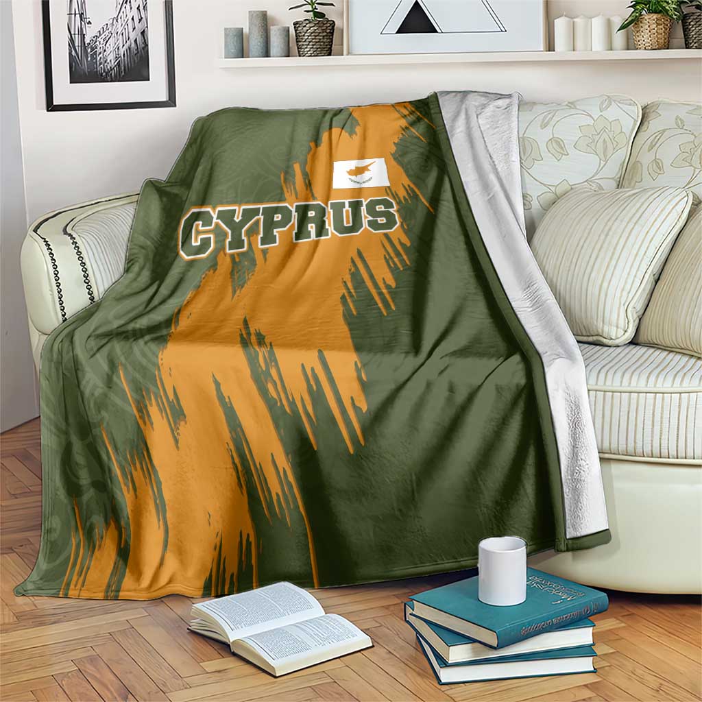 Cyprus Blanket with Green Orange Brushstroke Design and National Emblem - Wonder Print Shop