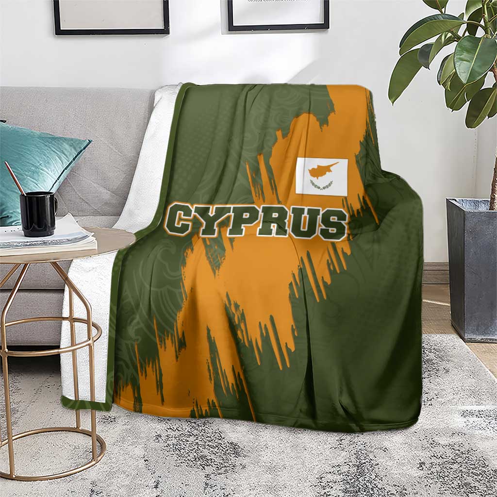Cyprus Blanket with Green Orange Brushstroke Design and National Emblem - Wonder Print Shop