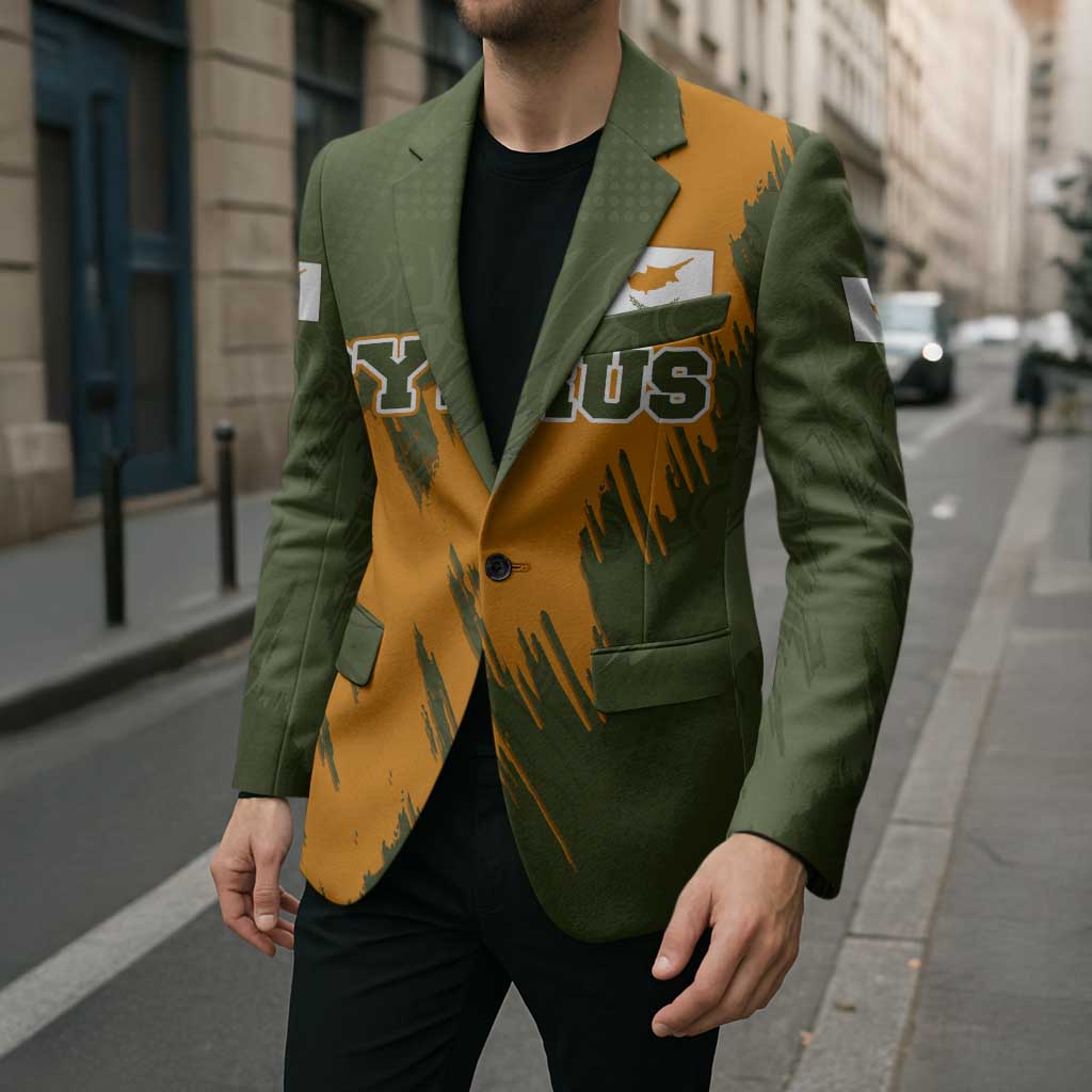 Cyprus Blazer with Green Orange Brushstroke Design and National Emblem - Wonder Print Shop