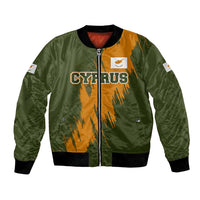Cyprus Bomber Jacket with Green Orange Brushstroke Design and National Emblem - Wonder Print Shop