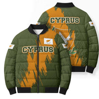Cyprus Bomber Puffer Jacket with Green Orange Brushstroke Design and National Emblem - Wonder Print Shop
