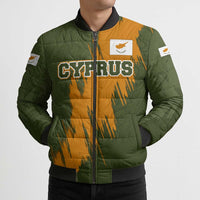 Cyprus Bomber Puffer Jacket with Green Orange Brushstroke Design and National Emblem - Wonder Print Shop