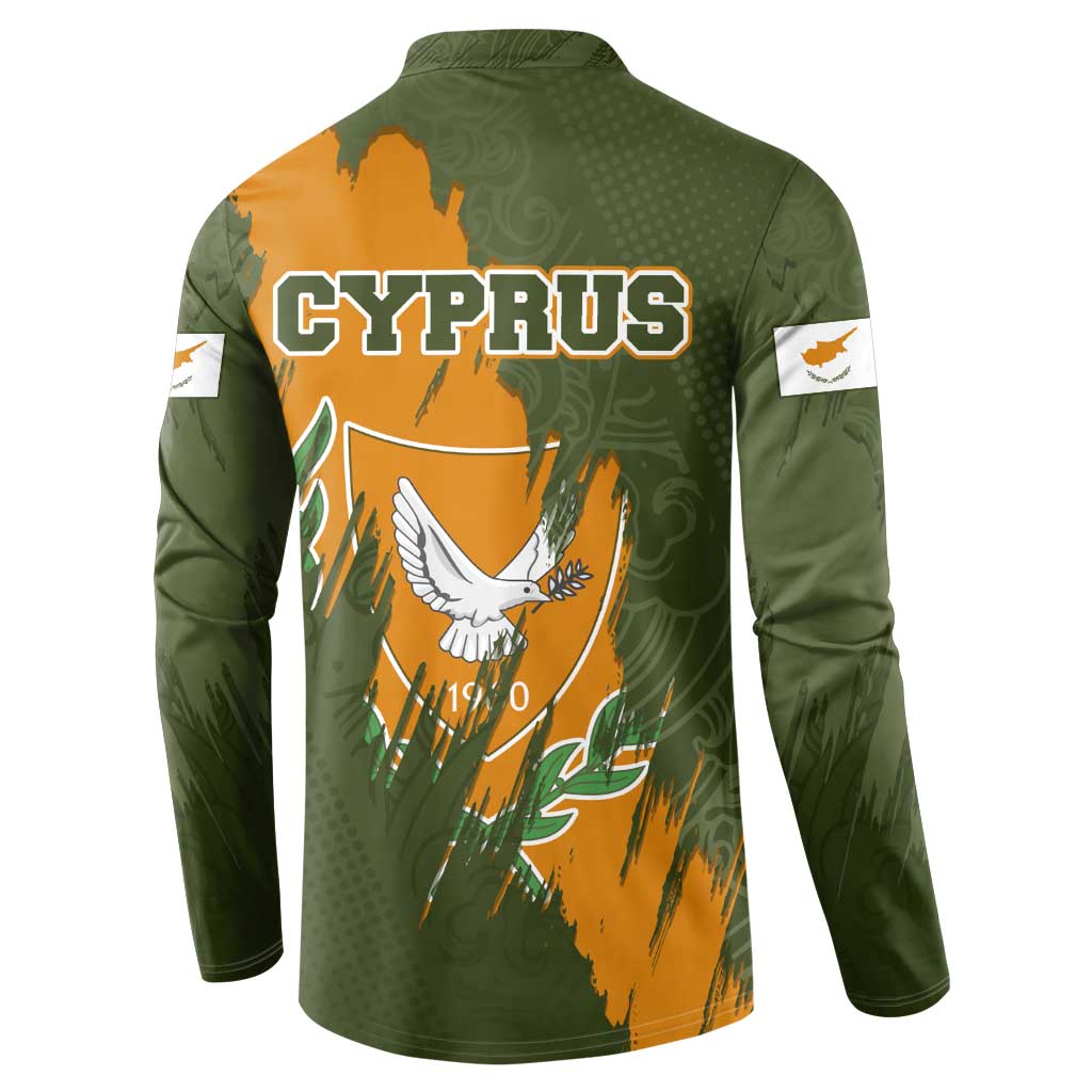 Cyprus Button Sweatshirt with Green Orange Brushstroke Design and National Emblem - Wonder Print Shop