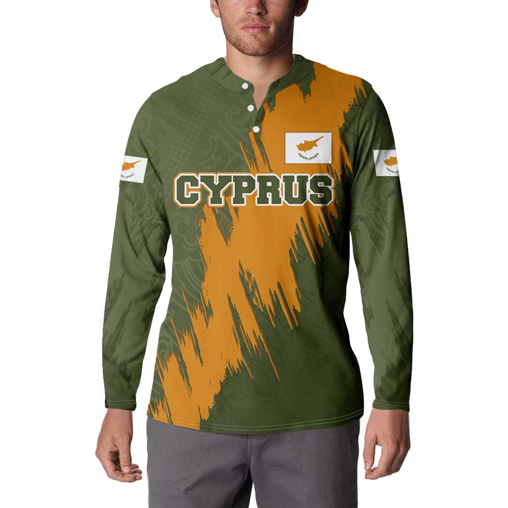 Cyprus Button Sweatshirt with Green Orange Brushstroke Design and National Emblem - Wonder Print Shop