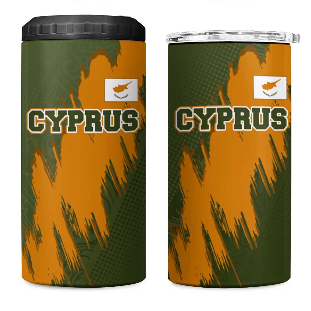 Cyprus 4 in 1 Can Cooler Tumbler with Green Orange Brushstroke Design and National Emblem - Wonder Print Shop