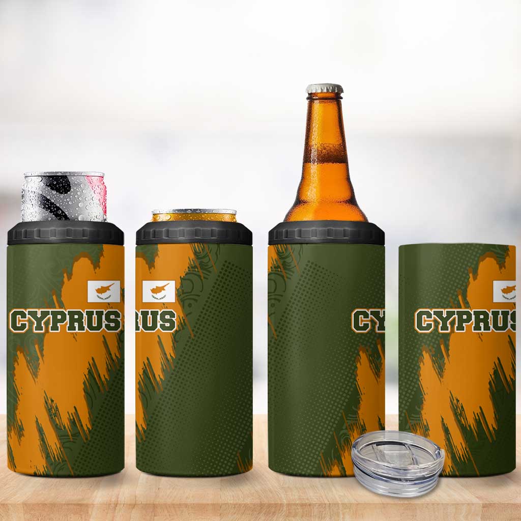 Cyprus 4 in 1 Can Cooler Tumbler with Green Orange Brushstroke Design and National Emblem - Wonder Print Shop