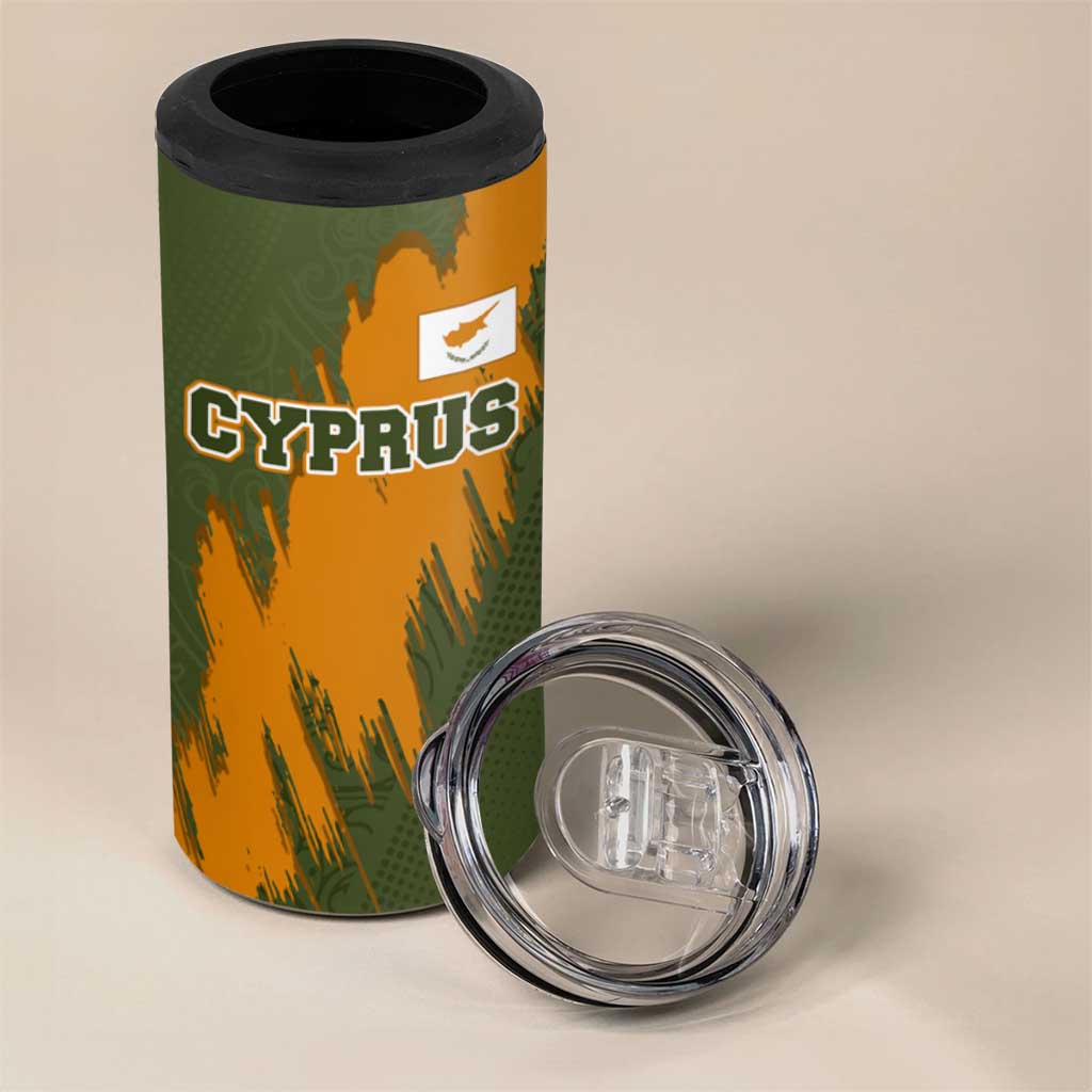 Cyprus 4 in 1 Can Cooler Tumbler with Green Orange Brushstroke Design and National Emblem - Wonder Print Shop