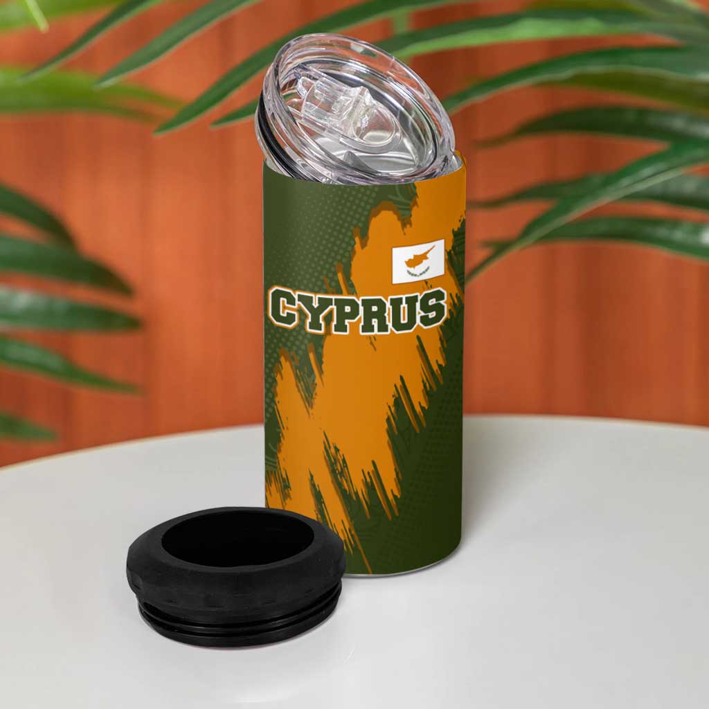 Cyprus 4 in 1 Can Cooler Tumbler with Green Orange Brushstroke Design and National Emblem - Wonder Print Shop