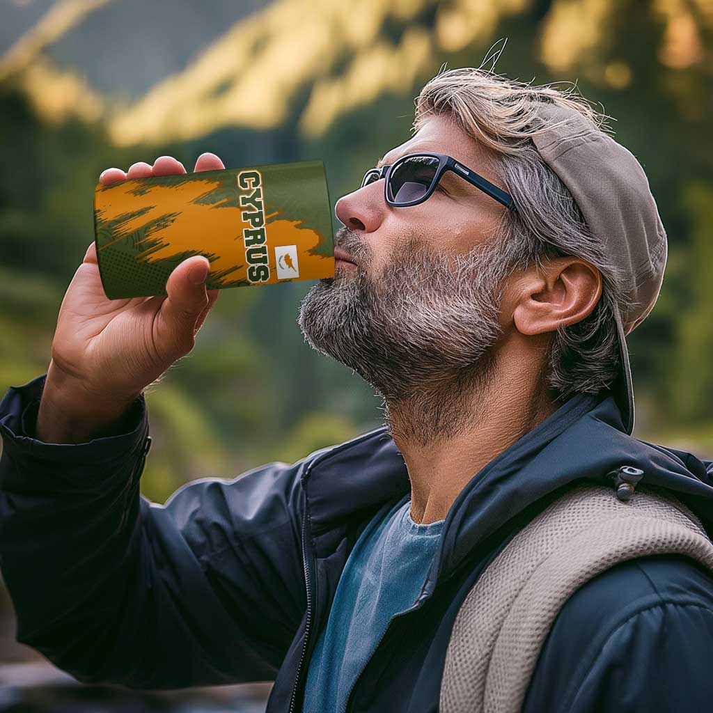 Cyprus 4 in 1 Can Cooler Tumbler with Green Orange Brushstroke Design and National Emblem - Wonder Print Shop