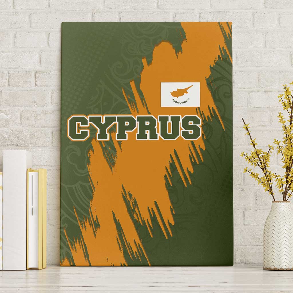Cyprus Canvas Wall Art with Green Orange Brushstroke Design and National Emblem - Wonder Print Shop