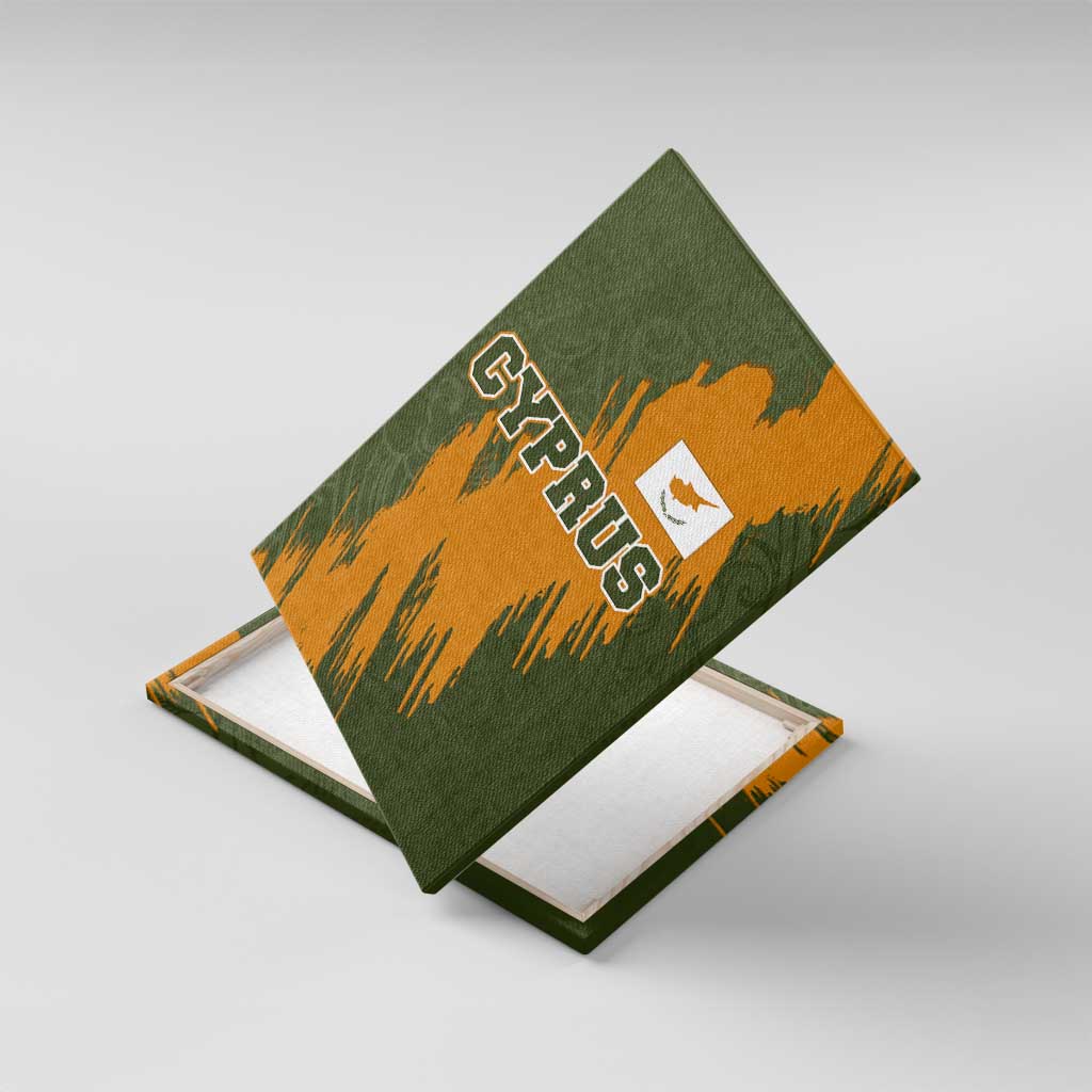 Cyprus Canvas Wall Art with Green Orange Brushstroke Design and National Emblem - Wonder Print Shop