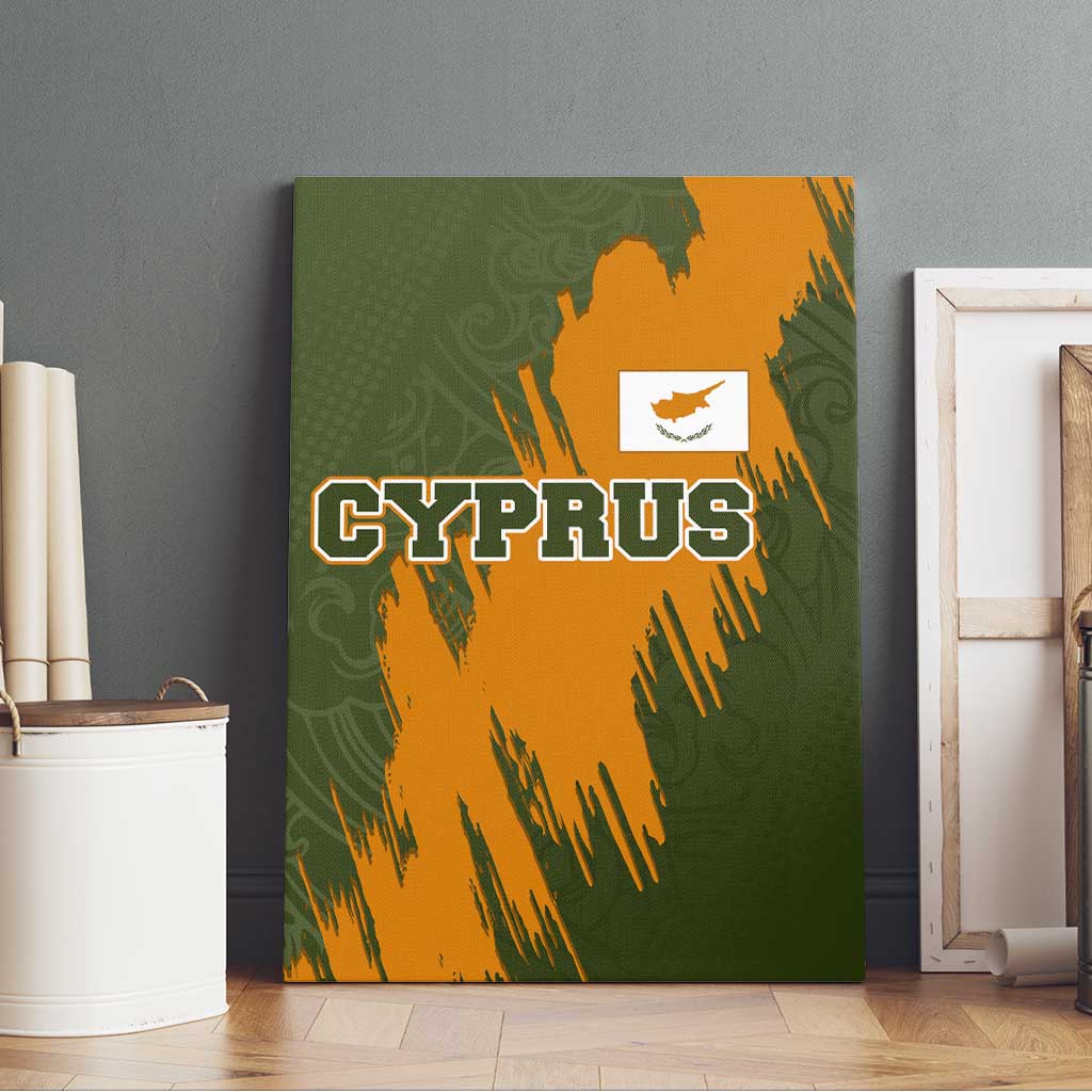 Cyprus Canvas Wall Art with Green Orange Brushstroke Design and National Emblem - Wonder Print Shop