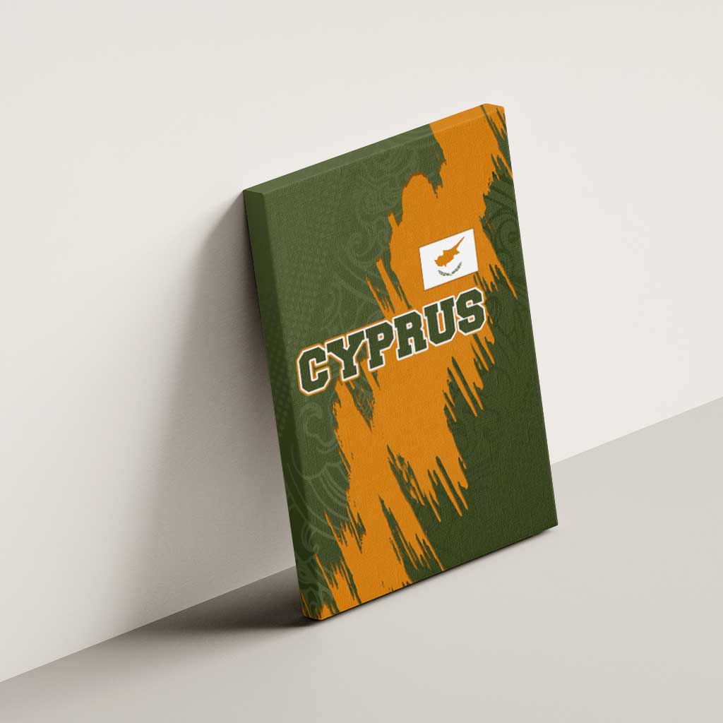 Cyprus Canvas Wall Art with Green Orange Brushstroke Design and National Emblem - Wonder Print Shop