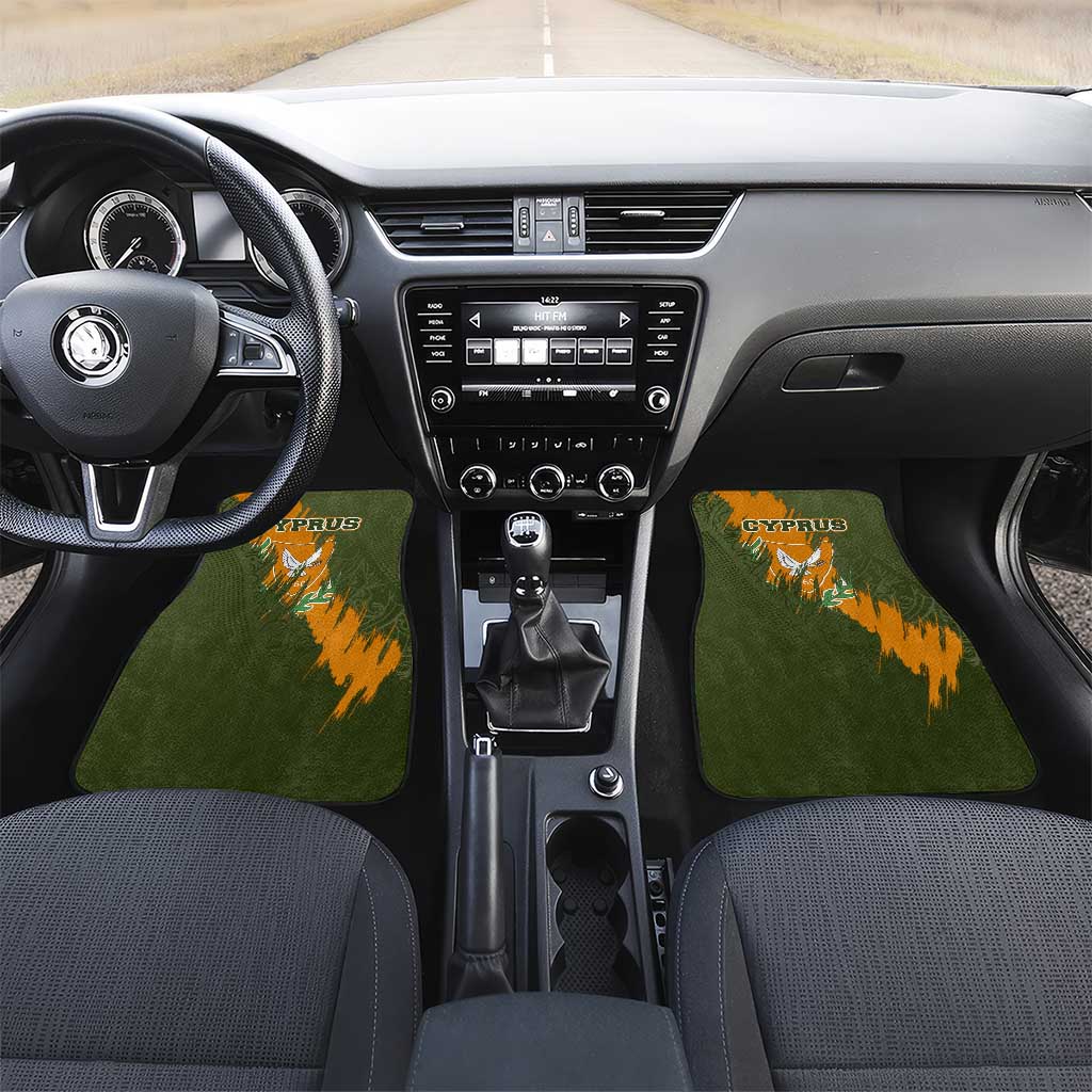 Cyprus Car Mats with Green Orange Brushstroke Design and National Emblem - Wonder Print Shop