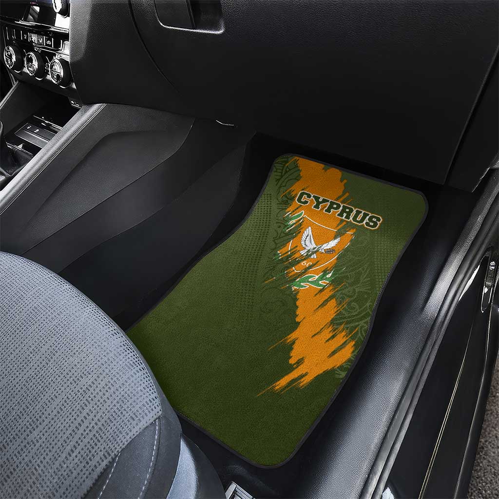 Cyprus Car Mats with Green Orange Brushstroke Design and National Emblem - Wonder Print Shop
